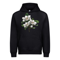 Black Magnolia Flower Illustration Urban Hoodie - LillyAllenDesigns