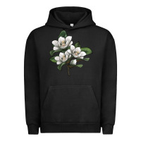 Pigment Black Magnolia Flower Illustration Urban Hoodie - LillyAllenDesigns