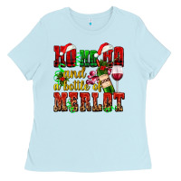 Baby Blue ho ho ho and a bottle of merlot Ladies Tee - AdoDesignShop