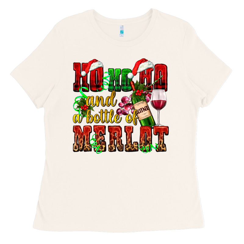 Ho Ho Ho And A Bottle Of Merlot Ladies Tee by AdoDesignShop | Teevron