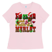 Bubblegum Pink ho ho ho and a bottle of merlot Ladies Tee - AdoDesignShop