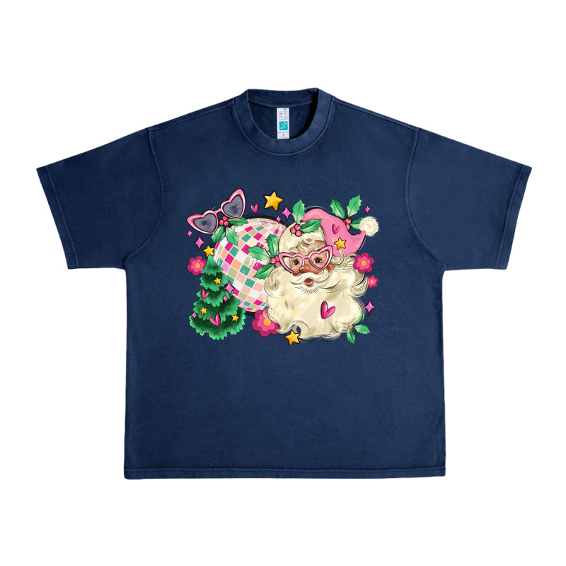 Pink Santa And Disco Ball With Christmas Tree Urban Heavy Tee by MaliasSmallBusiness | Teevron