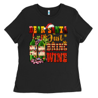Black dear santa just bring wine Ladies Tee - AdoDesignShop