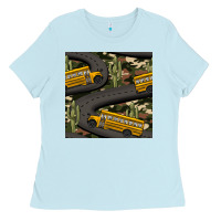 Baby Blue cactus camouflage school bus seamless pattern Ladies Tee - BundleAndBundleShop