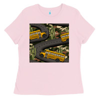 Bubblegum Pink cactus camouflage school bus seamless pattern Ladies Tee - BundleAndBundleShop