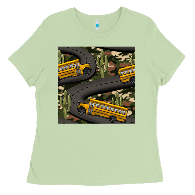 Cactus Camouflage School Bus Seamless Pattern Ladies Tee by BundleAndBundleShop | Teevron