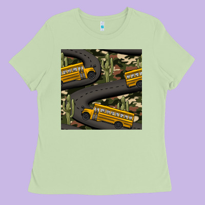 Cactus Camouflage School Bus Seamless Pattern Ladies Tee Designed By Bundleandbundleshop