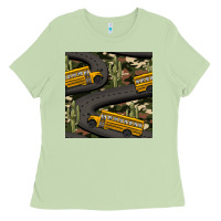 Matcha cactus camouflage school bus seamless pattern Ladies Tee - BundleAndBundleShop