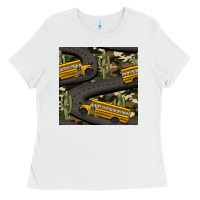 White cactus camouflage school bus seamless pattern Ladies Tee - BundleAndBundleShop