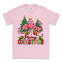 Bubblegum Pink merry christmas flamingos Classic Tee - MaliasSmallBusiness