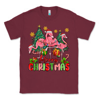 Burgundy merry christmas flamingos Classic Tee - MaliasSmallBusiness