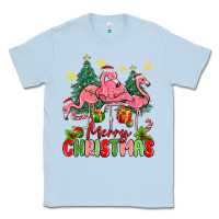 Dusty Blue merry christmas flamingos Classic Tee - MaliasSmallBusiness