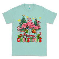 Seafoam merry christmas flamingos Classic Tee - MaliasSmallBusiness