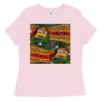Bubblegum Pink christmas school bus seamless pattern Ladies Tee - BundleAndBundleShop