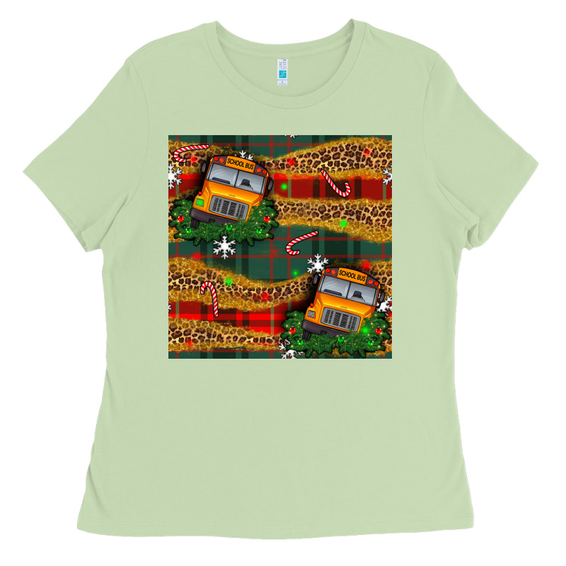 Christmas School Bus Seamless Pattern Ladies Tee by BundleAndBundleShop | Teevron