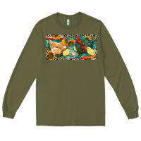 Army Green Chicken rooster and chicks with leopard Long Sleeve Tee - RanaPortraitStore