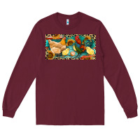 Burgundy Chicken rooster and chicks with leopard Long Sleeve Tee - RanaPortraitStore
