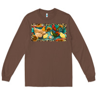 Chestnut Chicken rooster and chicks with leopard Long Sleeve Tee - RanaPortraitStore