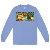 Colony Blue Chicken rooster and chicks with leopard Long Sleeve Tee - RanaPortraitStore