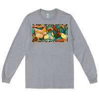 Heather Grey Chicken rooster and chicks with leopard Long Sleeve Tee - RanaPortraitStore