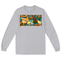 Moon Dust Chicken rooster and chicks with leopard Long Sleeve Tee - RanaPortraitStore