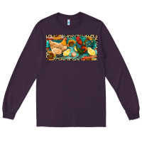 Plum Chicken rooster and chicks with leopard Long Sleeve Tee - RanaPortraitStore