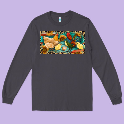 Chicken Rooster And Chicks With Leopard Long Sleeve Tee Designed By Ranaportraitstore
