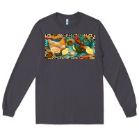 Smoke Chicken rooster and chicks with leopard Long Sleeve Tee - RanaPortraitStore