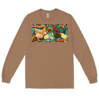 Toasted Coconut Chicken rooster and chicks with leopard Long Sleeve Tee - RanaPortraitStore