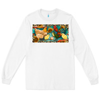 White Chicken rooster and chicks with leopard Long Sleeve Tee - RanaPortraitStore