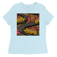 Baby Blue flower leopard school bus seamless pattern Ladies Tee - BundleAndBundleShop