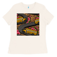 Bone flower leopard school bus seamless pattern Ladies Tee - BundleAndBundleShop