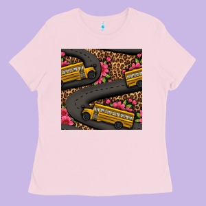 Flower Leopard School Bus Seamless Pattern Ladies Tee Designed By Bundleandbundleshop