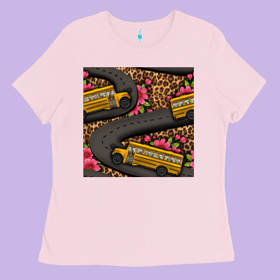 Flower Leopard School Bus Seamless Pattern Ladies Tee Designed By Bundleandbundleshop