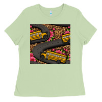 Matcha flower leopard school bus seamless pattern Ladies Tee - BundleAndBundleShop