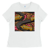 White flower leopard school bus seamless pattern Ladies Tee - BundleAndBundleShop