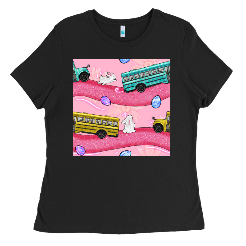 Easter School Bus Seamless Pattern Ladies Tee by BundleAndBundleShop | Teevron