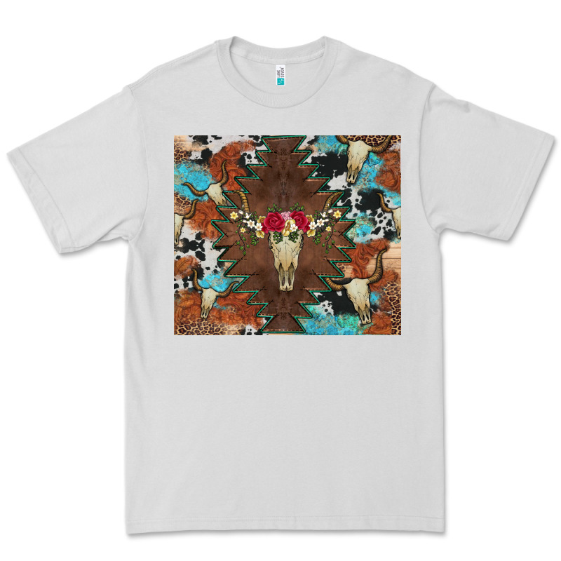 Western Floral Bullskull Cowhide And Leopard Premium Tee by Artiststas | Teevron