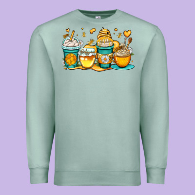 Honey Bee Coffee Cups Premium Sweatshirt Designed By Oliviacreatesart