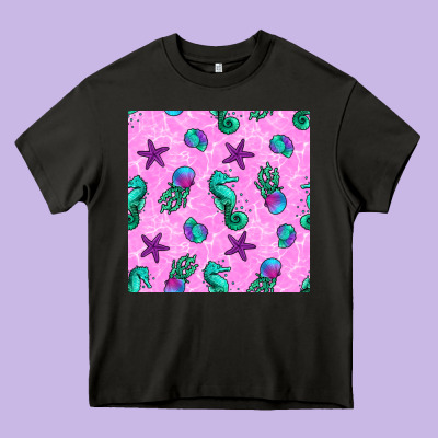 Summer Ocean Seamless Pattern Heavy Core Tee Designed By Bundleandbundleshop