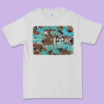 Western Cowhide And Leopard With Turquoise Background Premium Tee Designed By Artiststas