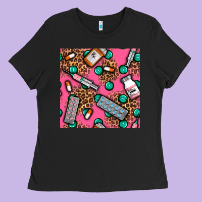 Medicines And Pills Seamless Pattern Ladies Tee Designed By Bundleandbundleshop