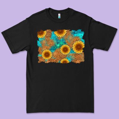 Sunflower Turquoise And  Leather Background Premium Tee Designed By Artiststas