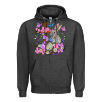 Charcoal Heather Easter eggs and Bunny with Cross Easter Day Zipper Hoodie - HowdyJamesFarm