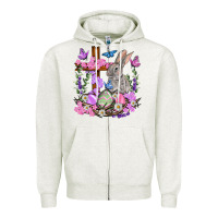 Oatmeal Heather Easter eggs and Bunny with Cross Easter Day Zipper Hoodie - HowdyJamesFarm