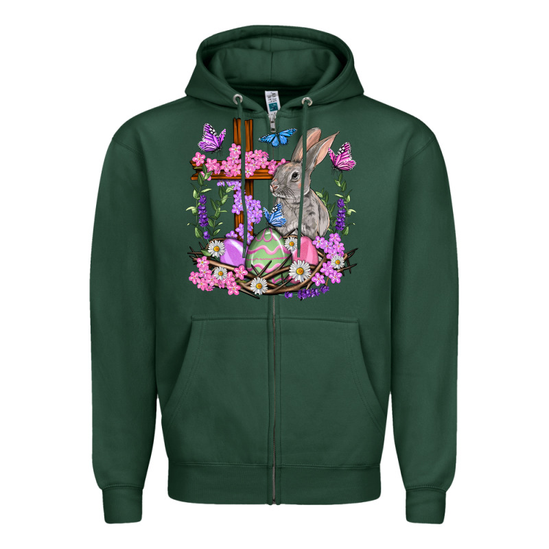 Easter Eggs And Bunny With Cross Easter Day Zipper Hoodie by HowdyJamesFarm | Teevron