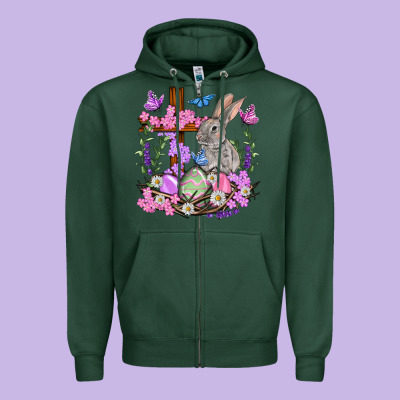 Easter Eggs And Bunny With Cross Easter Day Zipper Hoodie Designed By Howdyjamesfarm