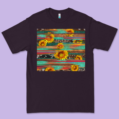 Sunflower Serape Wood And Cowhide Premium Tee Designed By Artiststas