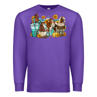 Purple horses coffee cups Premium Sweatshirt - OliviaCreatesArt