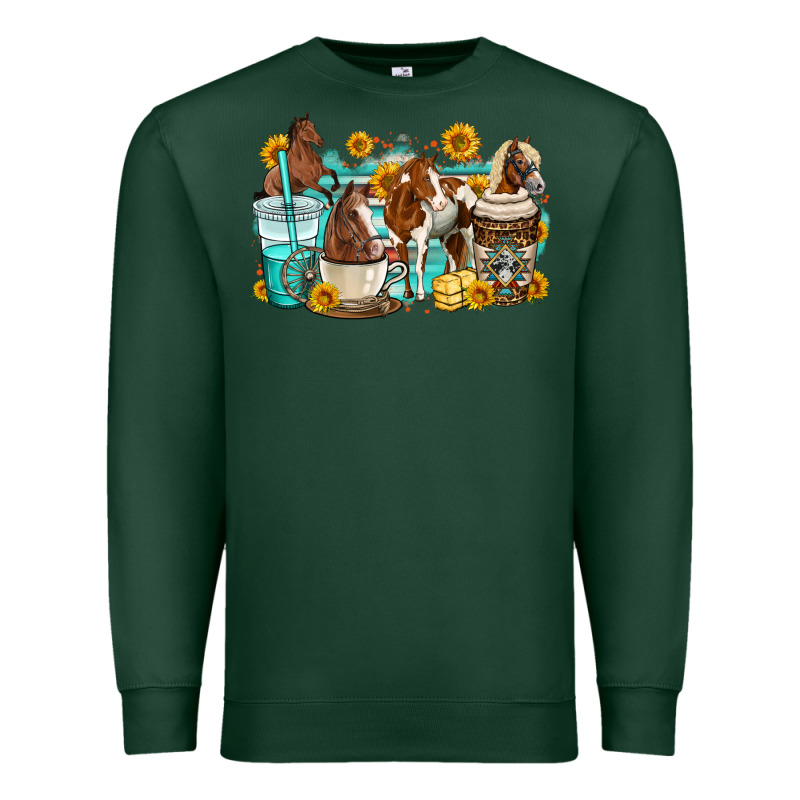 Horses Coffee Cups Premium Sweatshirt by OliviaCreatesArt | Teevron